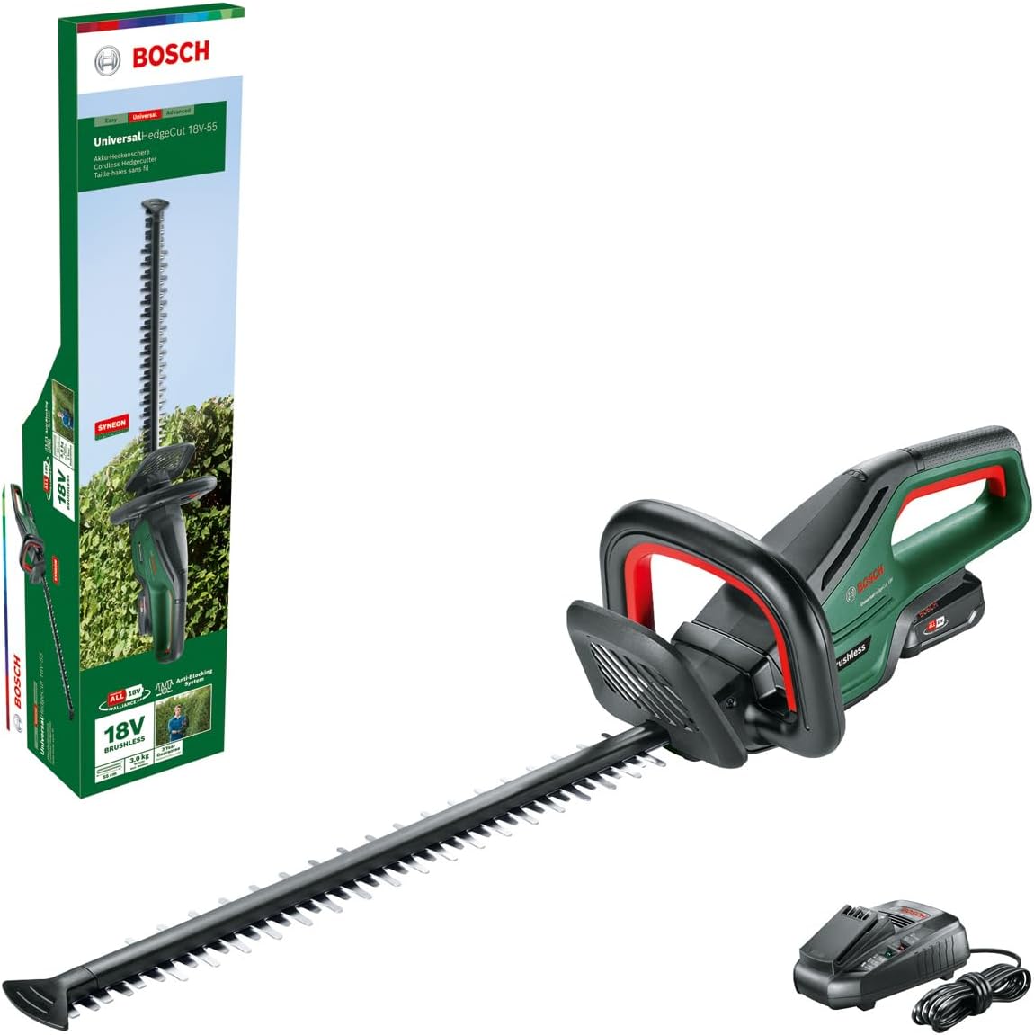 Bosch Home and Garden Bosch 0600849K70 Taille-haie sans Fil Universel 18V-50 – 1 Batterie 2, 5 Ah, système 18 V, Longueur de Lame 50 cm, Transparent
