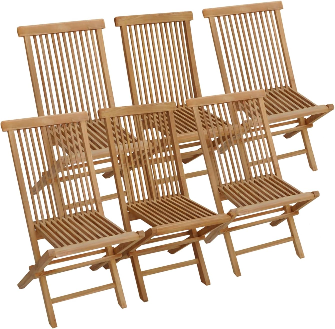 Lot de 6 chaises de Jardin Pliantes en Teck Lombok – Happy Garden, P 40 × l 45 × H 90cm - Hauteur d'assise: 45cm, Bois
