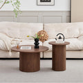 GrandCA HOME Lot de 2 Tables Basses Rondes – Plateau en MDF avec Sommier à Lattes en Bois, Table d'appoint Ronde pour Canapé, Grain de Bois Foncé