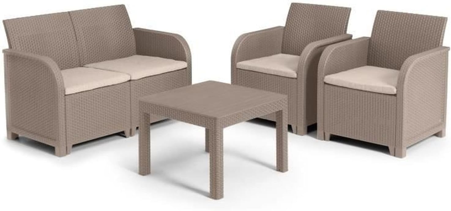 Salon de Jardin en Imitation resine tressee ALLIBERT avec Table Basse - 4 Personnes - Sanremo – Tables basses