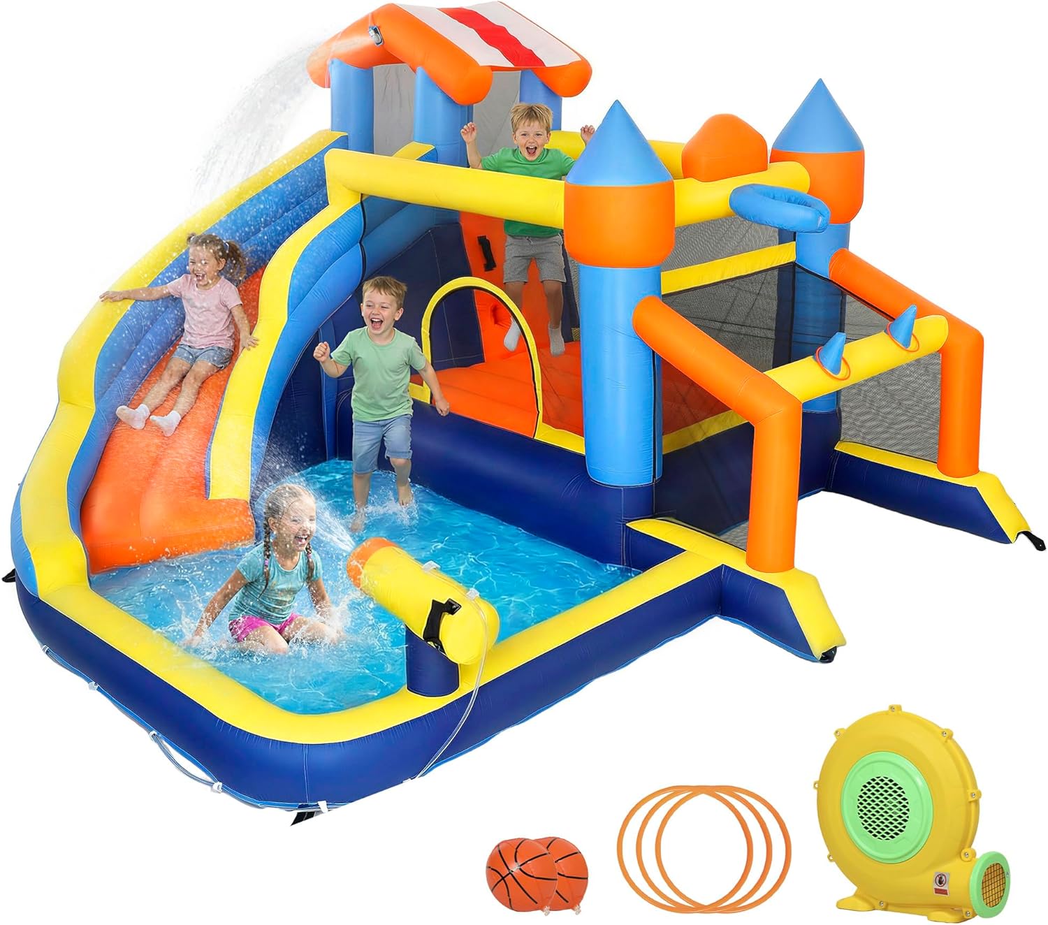 AIYAPLAY Château Gonflable 8 en 1 avec Souffleur – 350x325x210cm, Parc Aquatique, Trampoline, Toboggan, Mur d'escalade