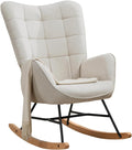 66x84x97cm – Fauteuil à Bascule Allaitement Scandinave Chaise Loisir et Repos en Tissu avec Pieds en E' Bois, MEUBLE COSY, Chambre