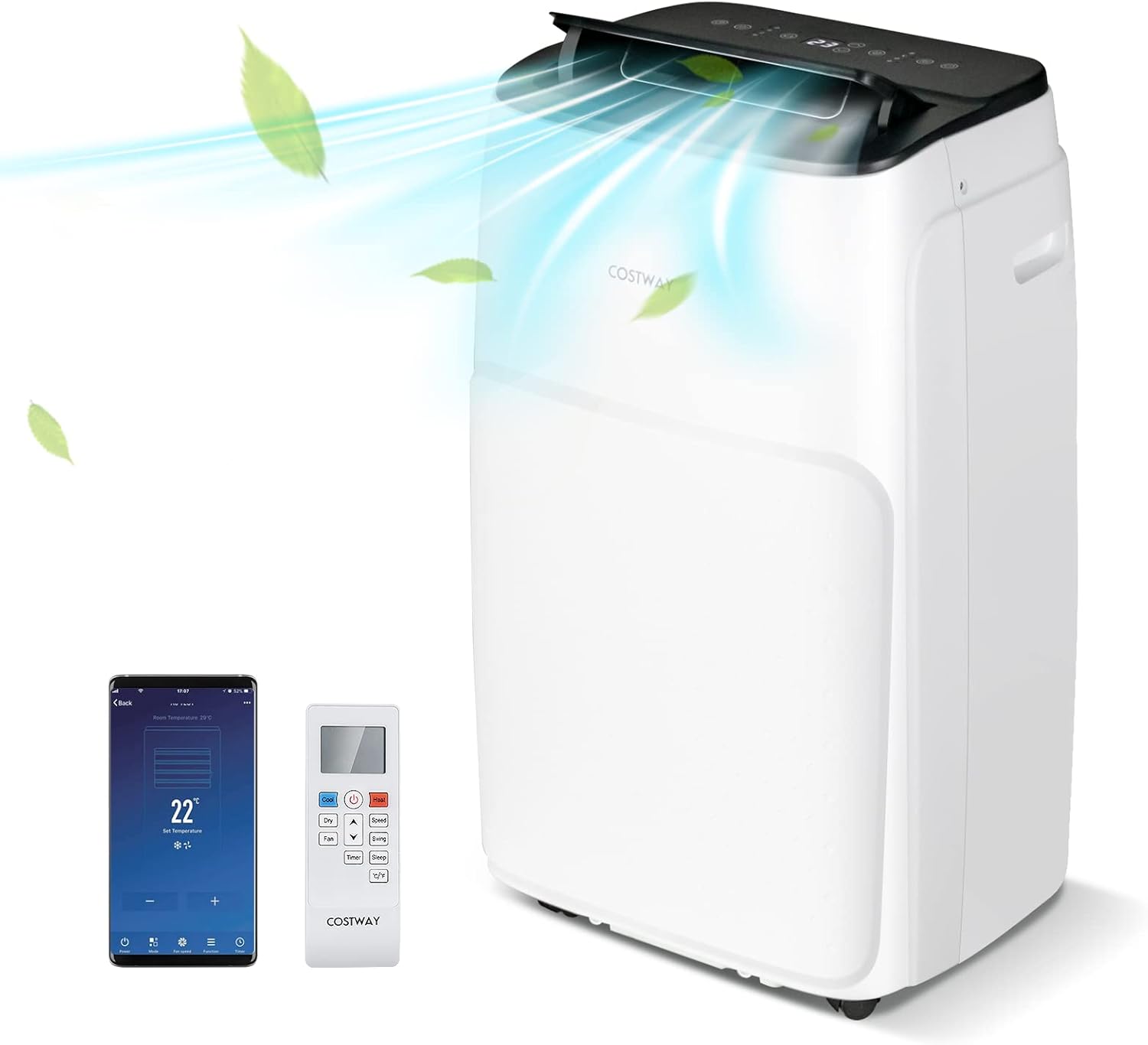 Wifi – Climatiseur Mobile Silencieux 5 EN 1 – Climatiseurs portables, COSTWAY, Clim 14000BTU Refroidissement Rapide