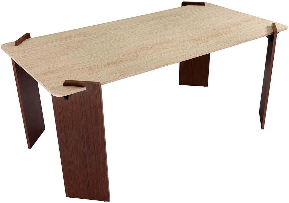 Paris Prix Misty table à manger rectangulaire 180 cm effet travertin, beige et marron