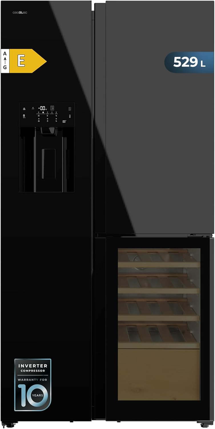 Total No Frost – Réfrigérateur avec 3 portes Bolero CoolMarket TDW 529 WID Black Glass E. Réfrigérateur 3 portes, Cecotec