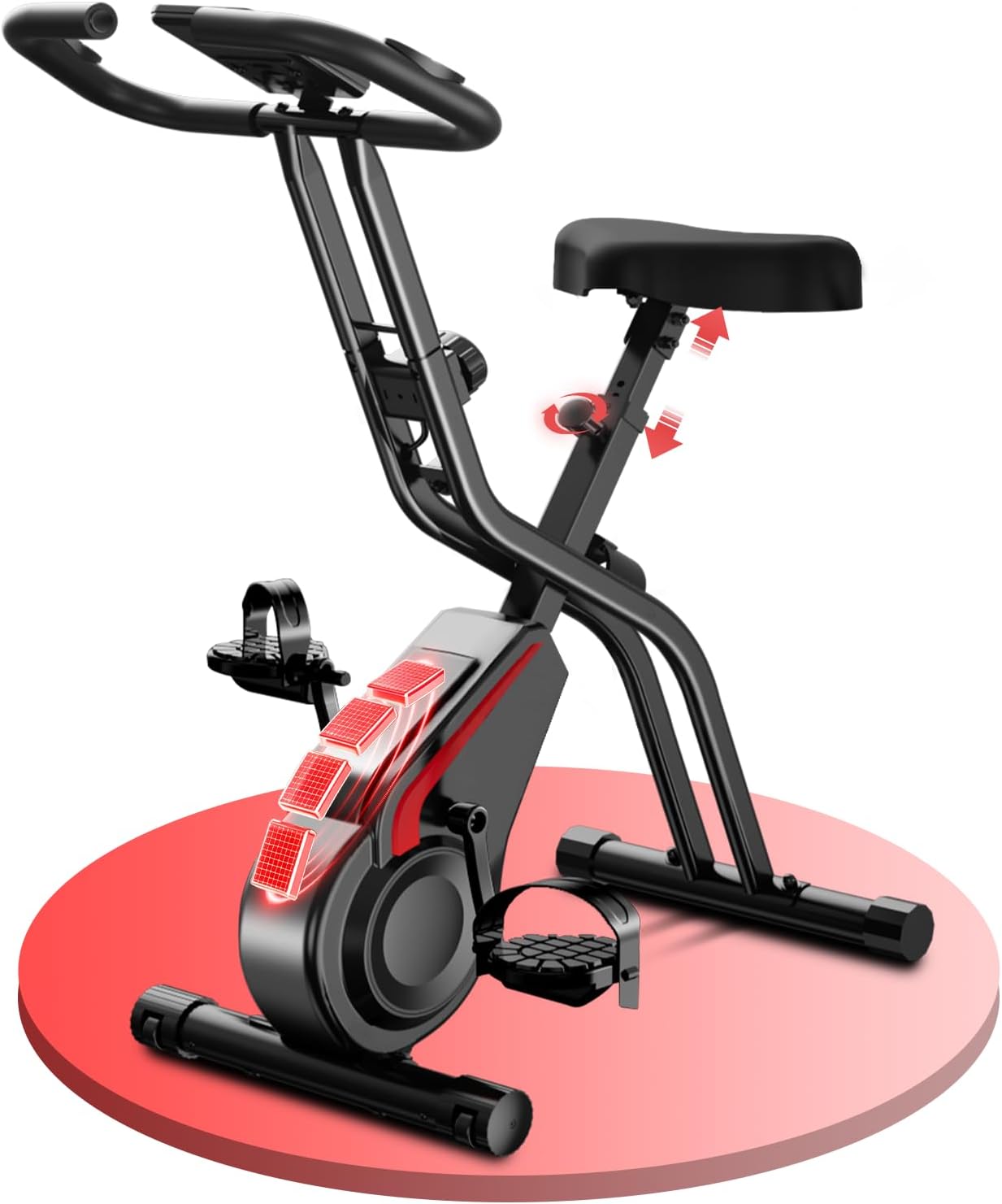 CURSOR FITNESS CURSOR velo d appartement pliable – 5-en-1 velo appartement pliable, Noir/Rouge