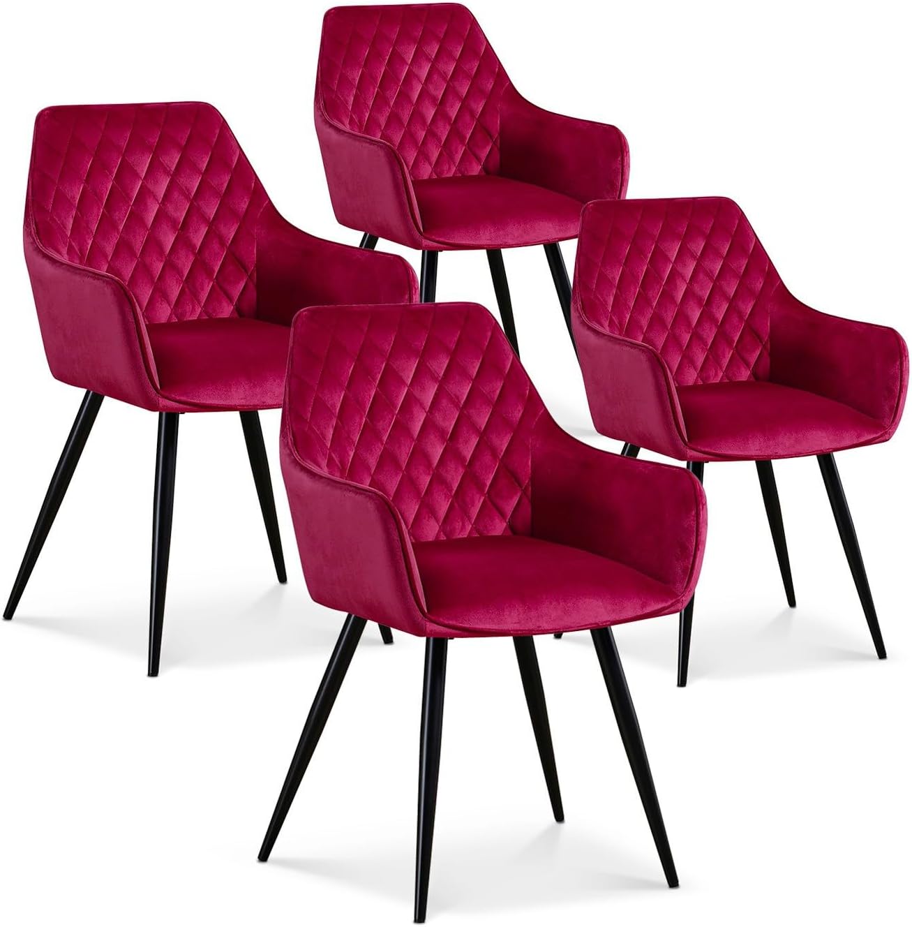 Lot de 4 chaises Victoria en Velours Rouge Pieds Noir – INTENSE DECO, dimensions indiquées sont L55 x P53 x H87cm, Rouge/Noir