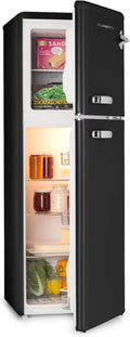 KLARSTEIN Audrey Retro - Réfrigérateur-congélateur combiné rétro – éclairage intérieur, niveau sonore 41 dB, noir, réfrigérateur et congélateur