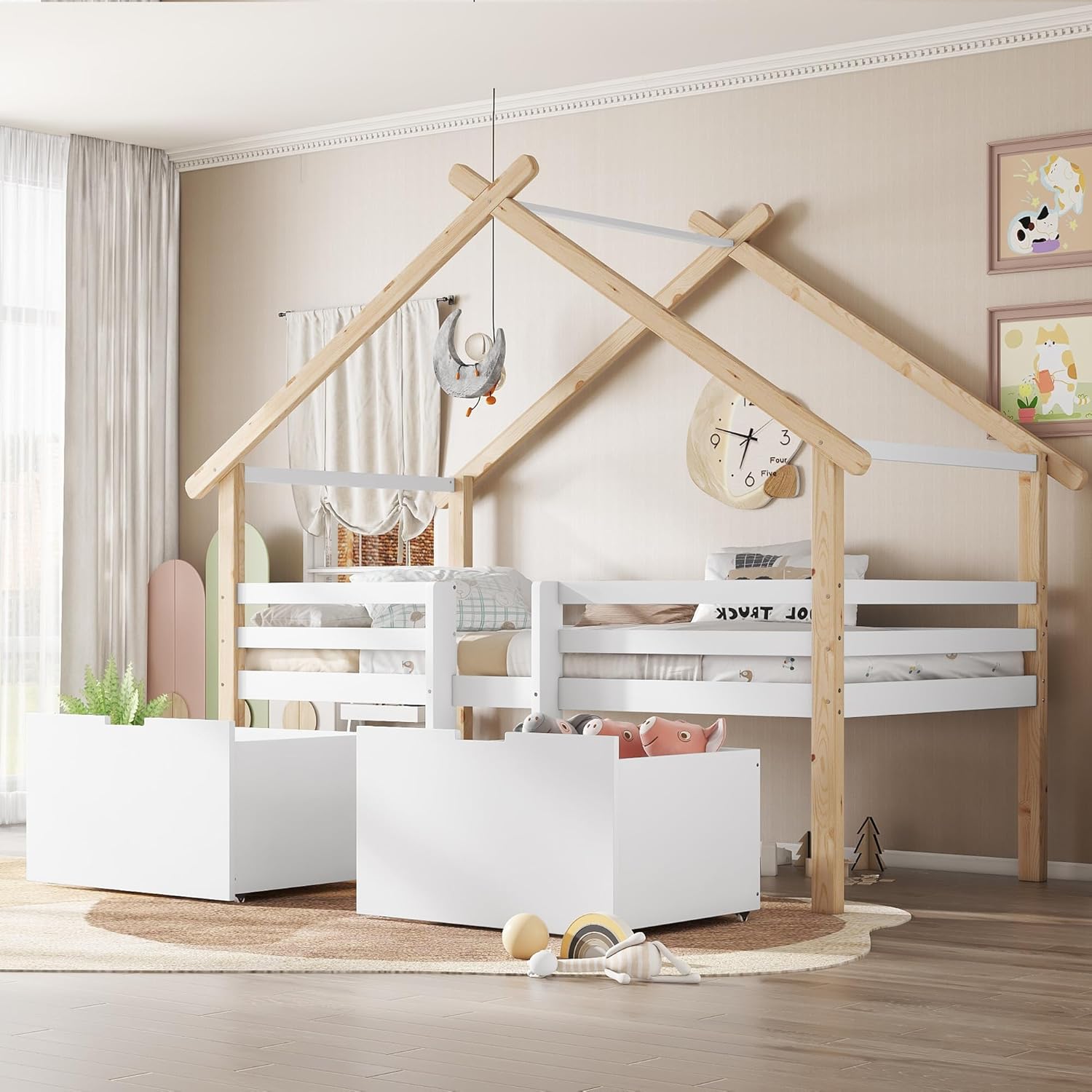 avec 2 tiroirs et Petite échelle – Lit pour Enfant 90 x 200 cm, Yihomfy, Blanc-77K, 90x200cm, avec clôture à Quatre côtés