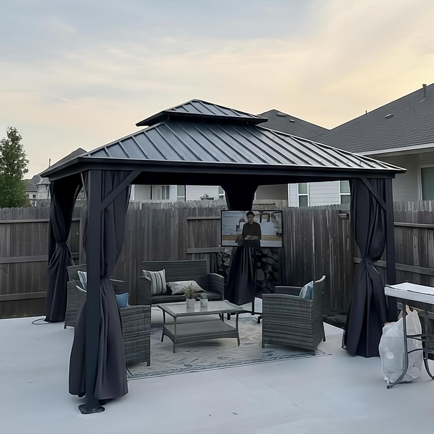 65 x 3 – Tonnelle de Jardin Exterieur 3 – Belvédères, PURPLE LEAF, Pergola de Jardin avec Rideaux et Moustiquaire pour Fête, 65 m
