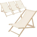 ECD Germany Lot de 4 Chaises Longues Pliantes en Bois Chiliennes – Dossier Réglable, Bain de Soleil en Tissu pour la Plage Jardin Terrasse Camping