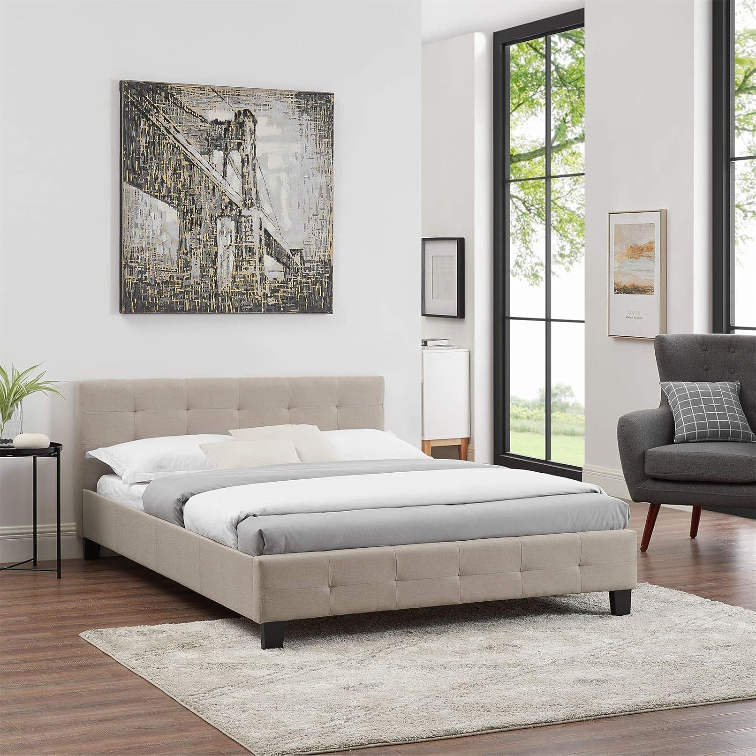 Lit Double pour Adulte Mathieu Couchage 140 x 190 cm avec sommier 2 Places / 2 Personnes – IDIMEX, tête et Pied de lit capitonnés