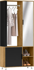 Armoires – HOMCOM, Armoire Chambre penderie Dressing Moderne Armoire de Rangement avec Miroir, 80 x 30 x 170 cm, Bois Naturel