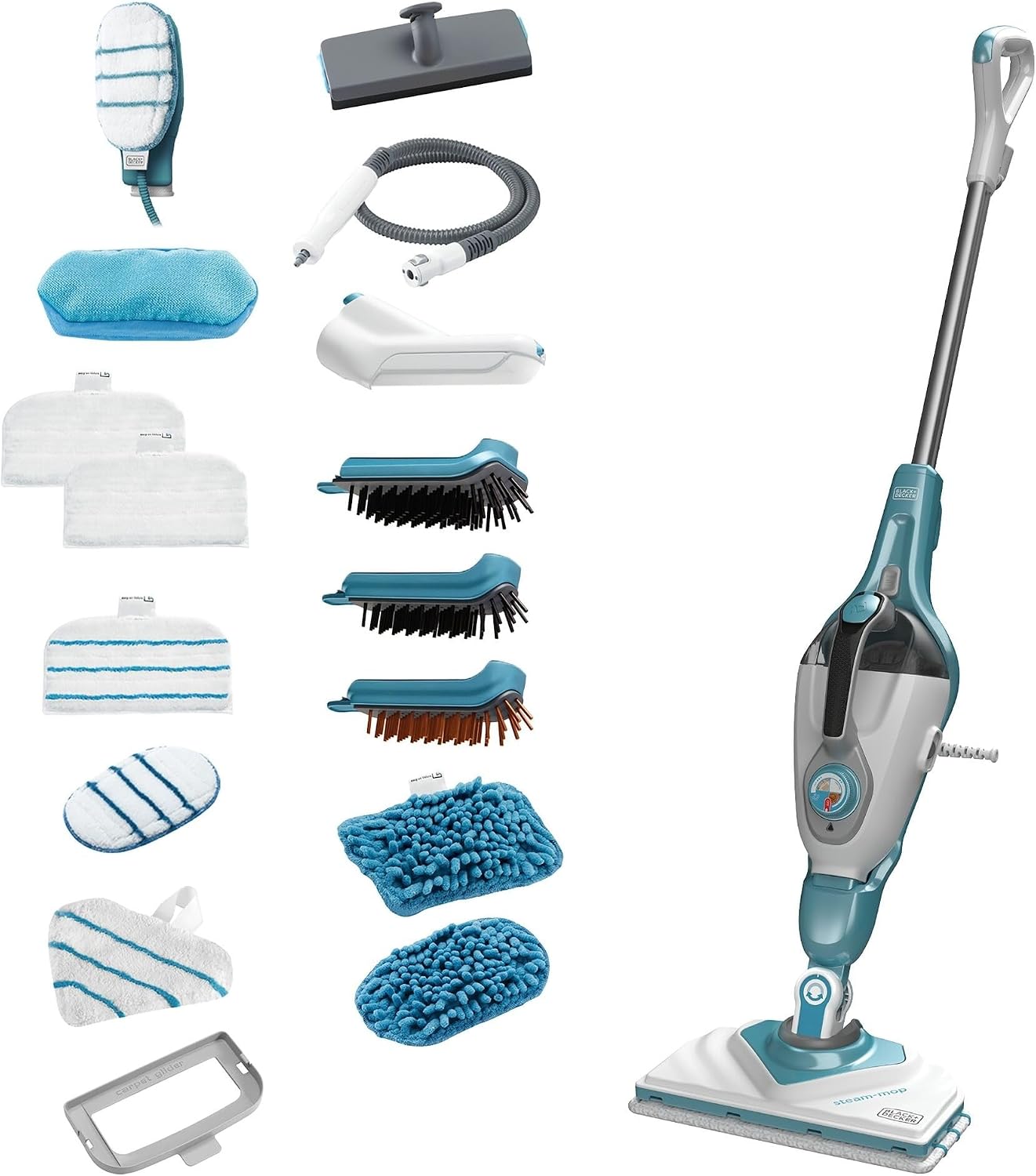 Balais vapeur – BLACK+DECKER, Vadrouille à vapeur multifonction 10-en-1 et nettoyeur à main avec gant STEAMitt et accessoires, BHSM1615DAM-QS