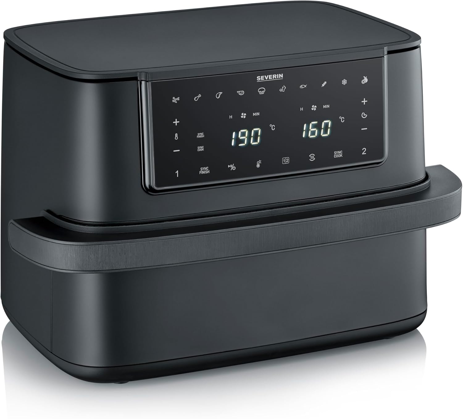 Friteuses à air – Severin, Friteuse à air chaud « Max Zone Flex », Air fryer à panier modulable de 9 L, Multicuiseur avec 10 programmes, Noir