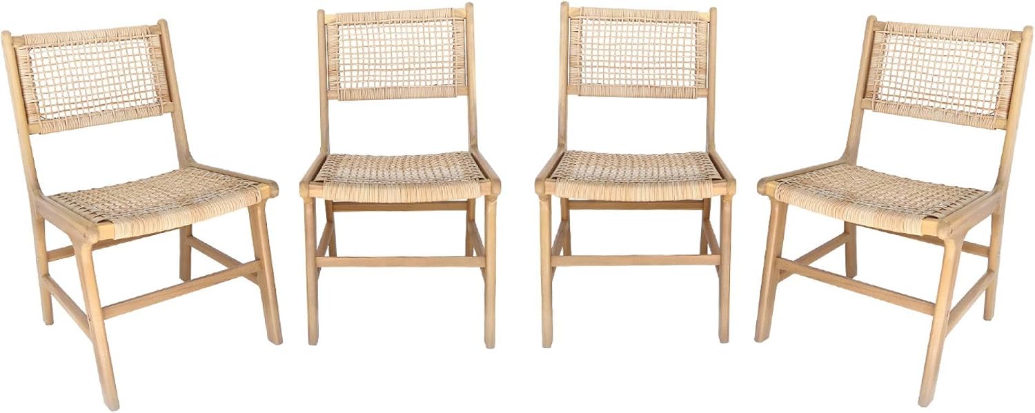 Alice's Garden sweeek - Lot de 4 chaises de Jardin Ocara. cannage et Bois. L 61 x 51 x 85cm – Beige