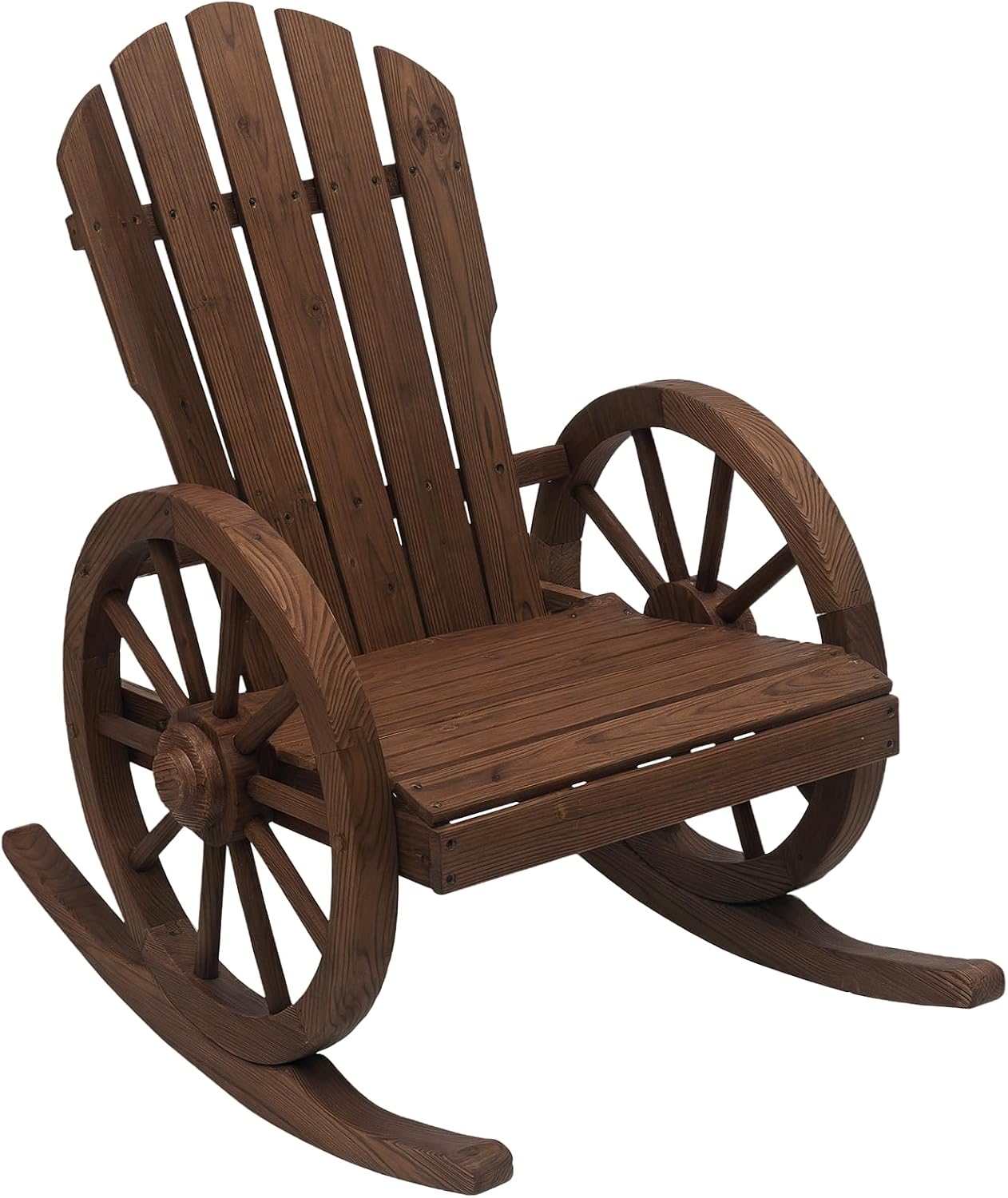 Fauteuil de Jardin Adirondack à Bascule Rocking Chair Style Rustique Chic accoudoirs Roues – Outsunny, Marron