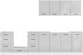 Rangements sur pied – PEGANE, Ensemble de Meuble de Cuisine Coloris Gris Clair Brillant/Blanc, Plan de Travail Non Inclus