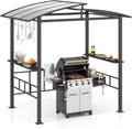 Tonnelles – COSTWAY, Tonnelle de Barbecue Exterieur avec Toit Rigide en PC, Tente de Canopée à Double Niveau pour Jardin Terrasse, Noir/Gris