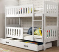 Interbeds Lit Superposé QUBA en Bois de Pin Massif – 2 Places, séparable en 2 lit, 90x190, Blanc, Barrière de sécurité, Sommier, Tiroir