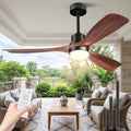 Ventilateur de plafond avec lumière et télécommande – Forrovenco, design moderne pour intérieur extérieur patio ferme, 132 cm, 3 pales bois