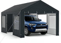 Abri Voiture Extérieur avec Cadre en Métal et Couverture PE Résistante aux intempéries – SOARS, 305 x 586 x 280 cm, Vélo