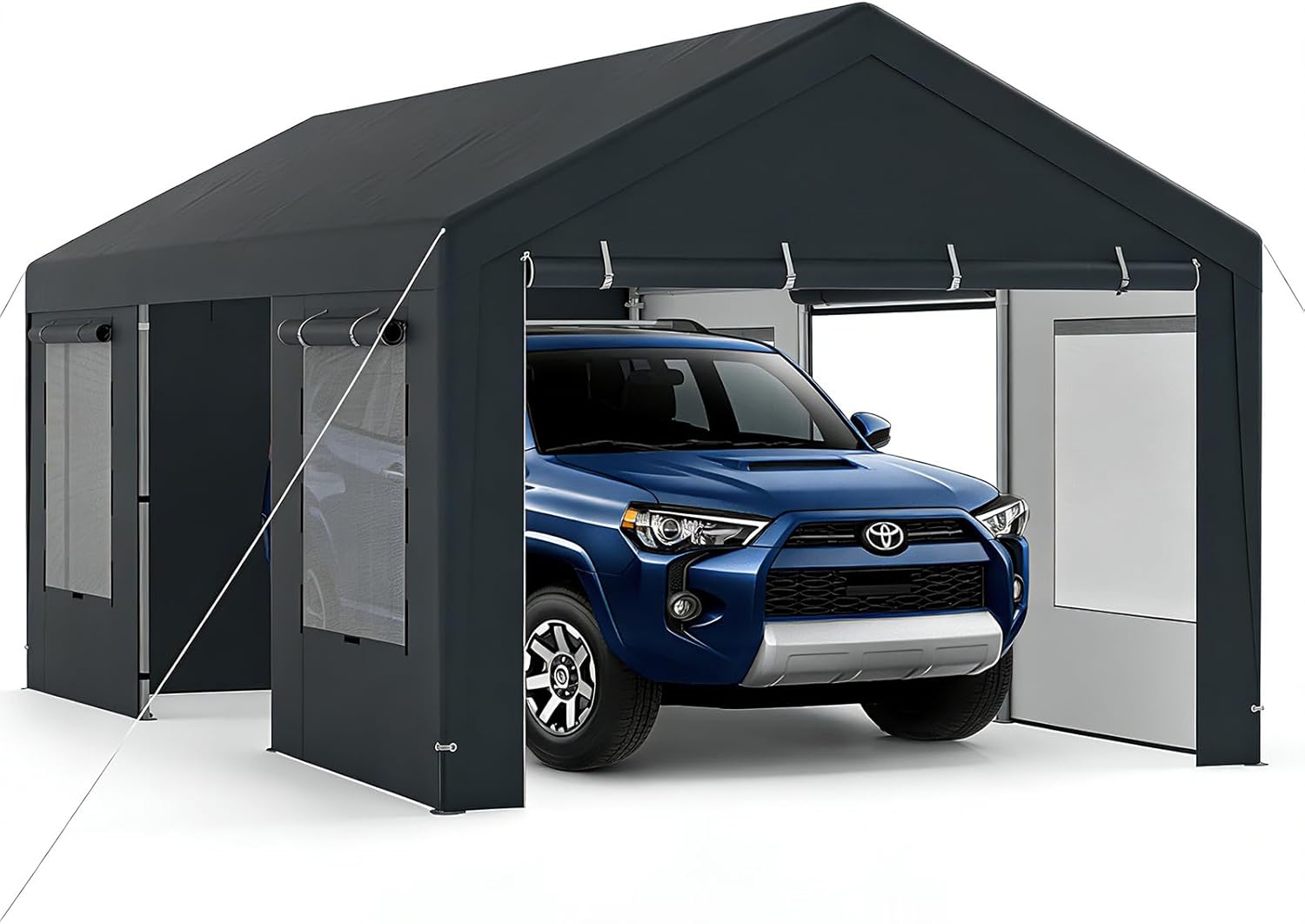 Abri Voiture Extérieur avec Cadre en Métal et Couverture PE Résistante aux intempéries – SOARS, 305 x 586 x 280 cm, Vélo