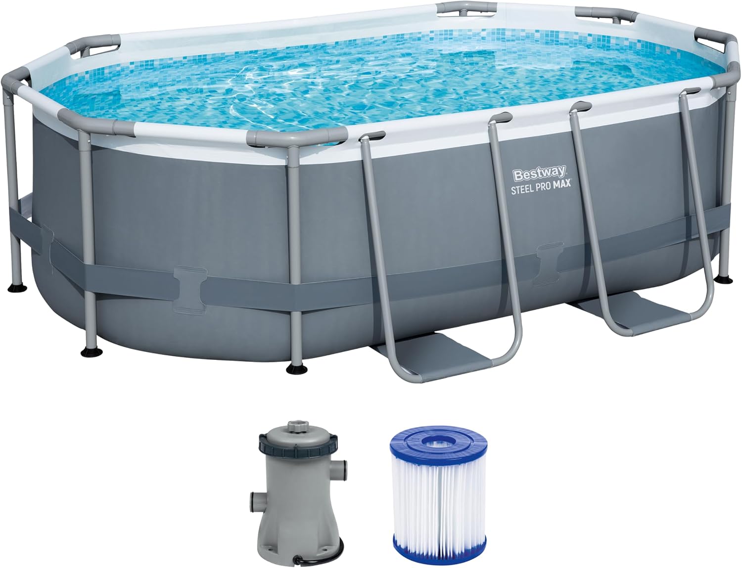 Bestway Steel Pro Max Kit Piscine Hors Sol - 305 cm x 200 cm x 84 cm - Gris – Fournie avec une pompe de filtration de 1 249 L