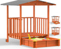 Bac à Sable en Bois Merle 143x130x130cm Aire de Jeux cabane Protection UV 50+ Jeu pour – Spielwerk, Orange/Gris