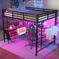 PUGSDRLY Lit Mezzanine 2 Place avec Bureau et Lumière d'ambiance – lit Mezzanine 140x200cm avec 3 Tiroirs, Mezzanine pour Enfant Adolescent Adulte