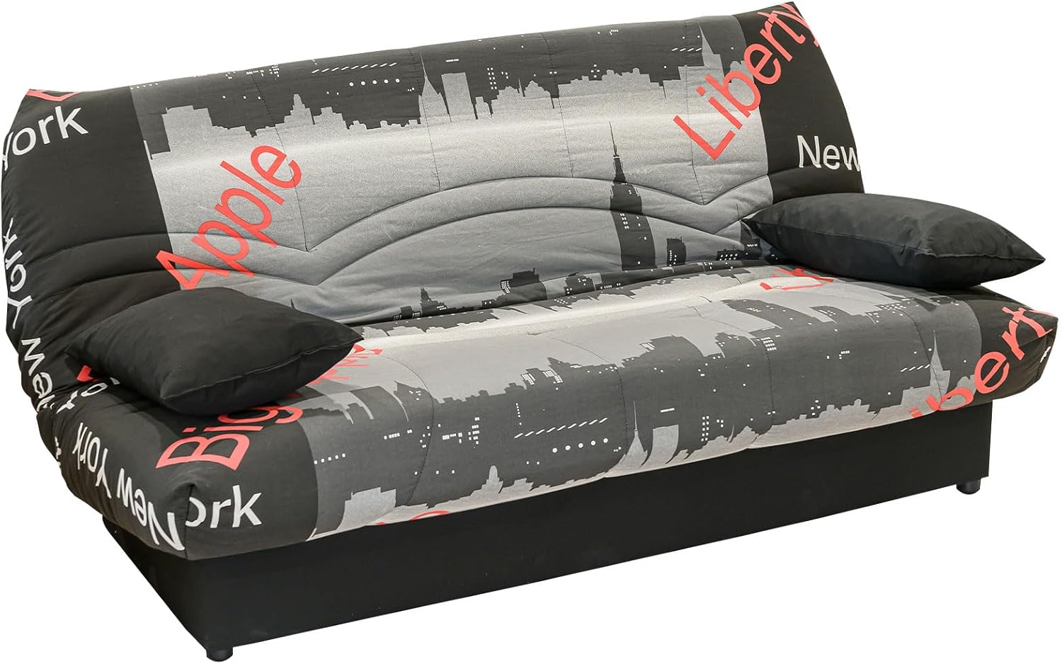 Canapés et divans – Proconfort, Clic Clac Veneza Canapé-Lit Convertible, avec 2 Coussins Inclus, Gris, Noir, Motif New York, New York