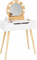 IDMarket Coiffeuse scandinave 2 tiroirs HORIA Bois et Blanc avec Miroir LED – Blanc/Bois
