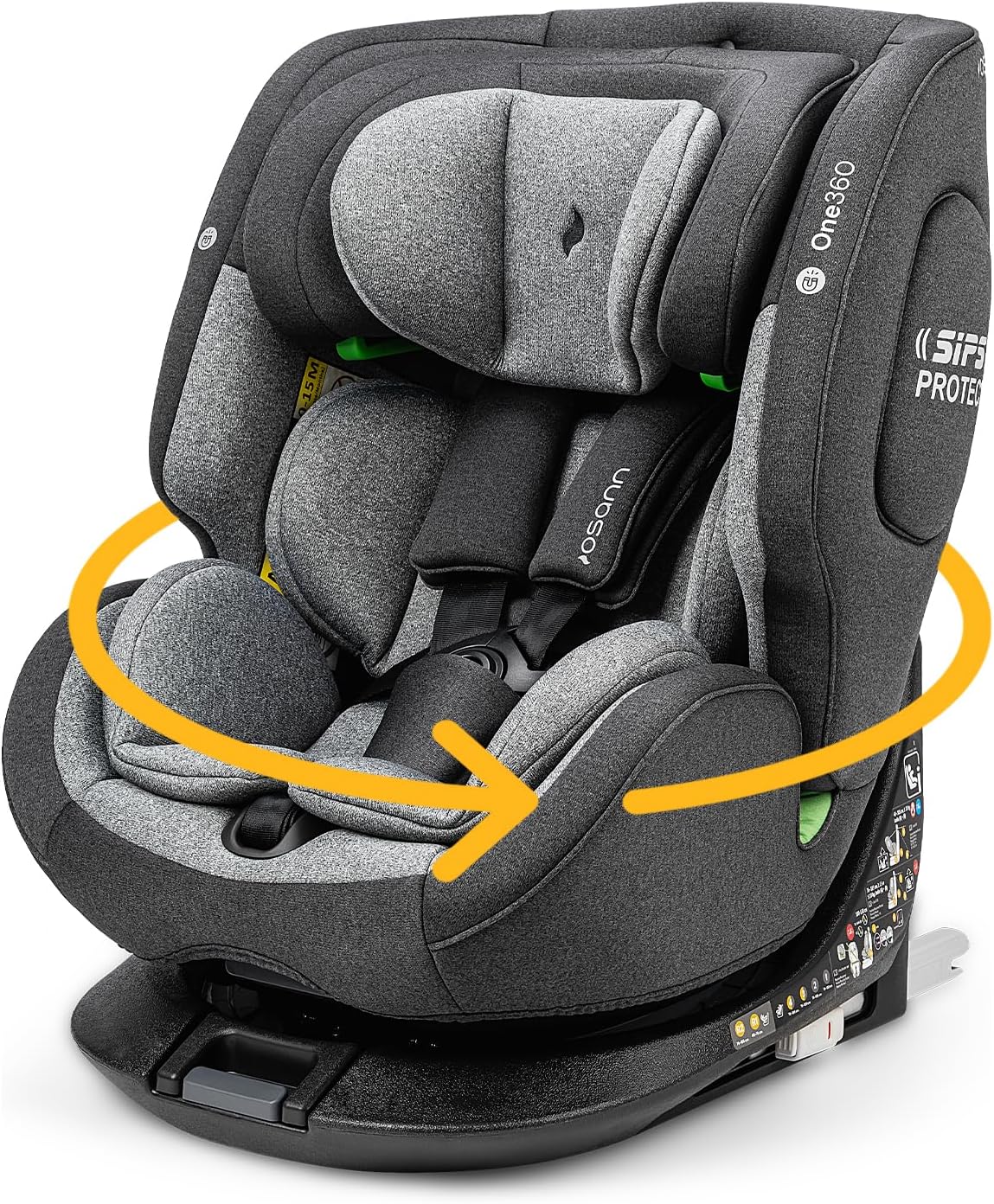 Osann Siège auto bébé/enfant One360 Rotatif 360° Isofix - 40-150 cm - 0 à 12 ans - Groupe 1/2/3 - Gris – Supports magnétiques pour sangles d'épaules