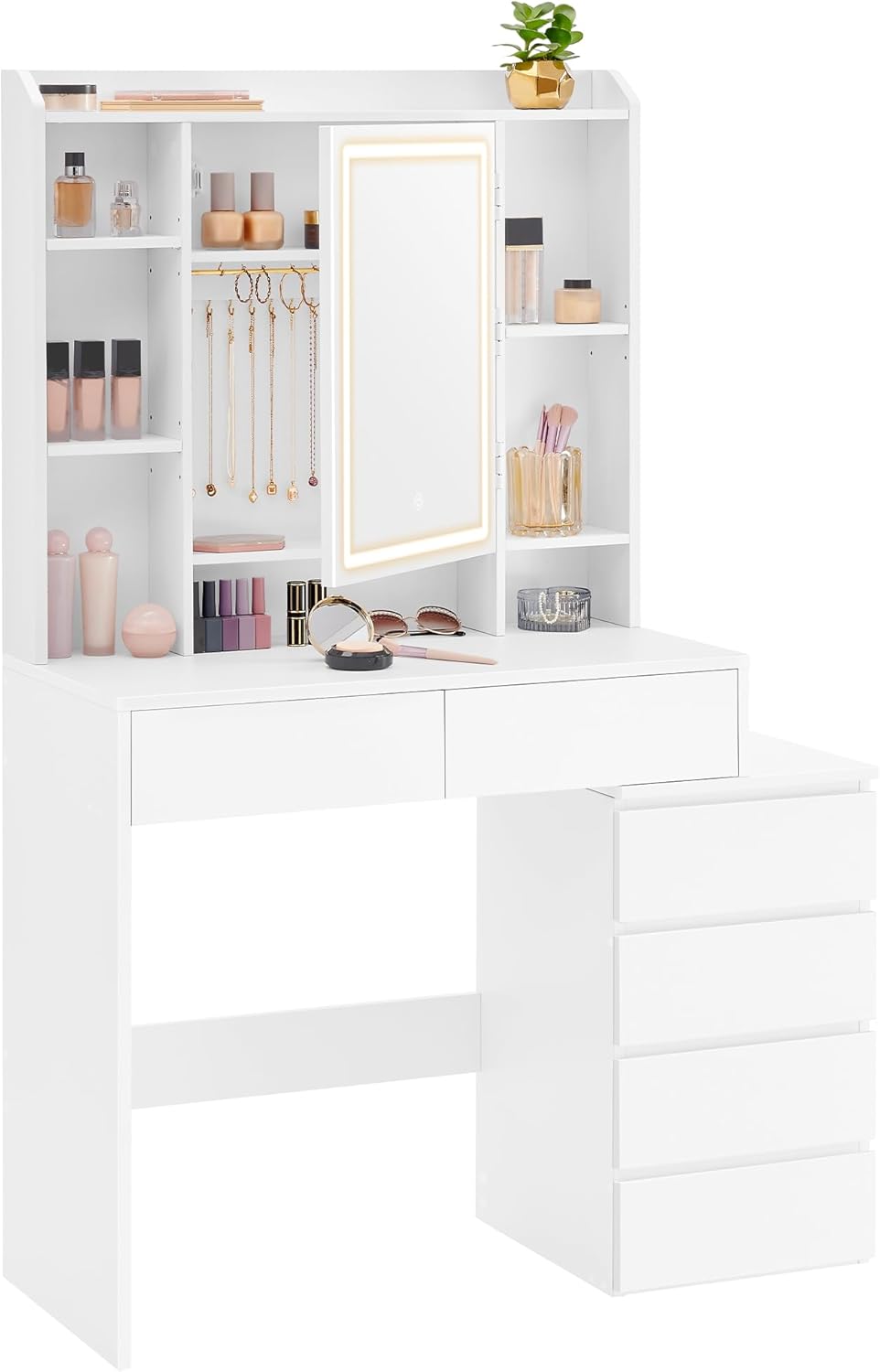 VASAGLE Coiffeuse avec Miroir LED – 3 x 145 cm, Luminosité Réglable, 40 x 98, Kailyn Collection RDT124WB01, Moderne