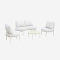 Alice's Garden sweeek - Salon de Jardin Aluminium et Tissu Beige 4 Places. Forme Organique. Table Ronde – Blanc/Beige