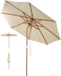 Parasol Inclinable à Corde en Bois avec 8 Baleines en Bambou – Parasol de Jardin Exterieur 3M, GOPLUS, Base Non Incluse, Cour