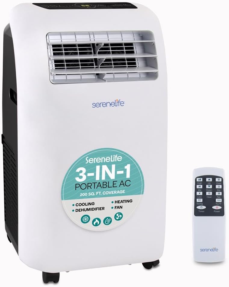 7K BTU – Climatiseur Mobile Silencieux – Climatiseurs portables, SereneLife, Climatiseur Portable 3-en-1 avec Fonction Déshumidificateur Intégrée